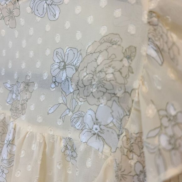 WHITEROOM+CACTUS Women's XS Smocking Detail Floral Blouse Sheer Yellow Bohemian - Picture 15 of 16